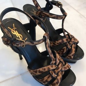 GORGEOUS YSL leopard pony hair tribute sandals